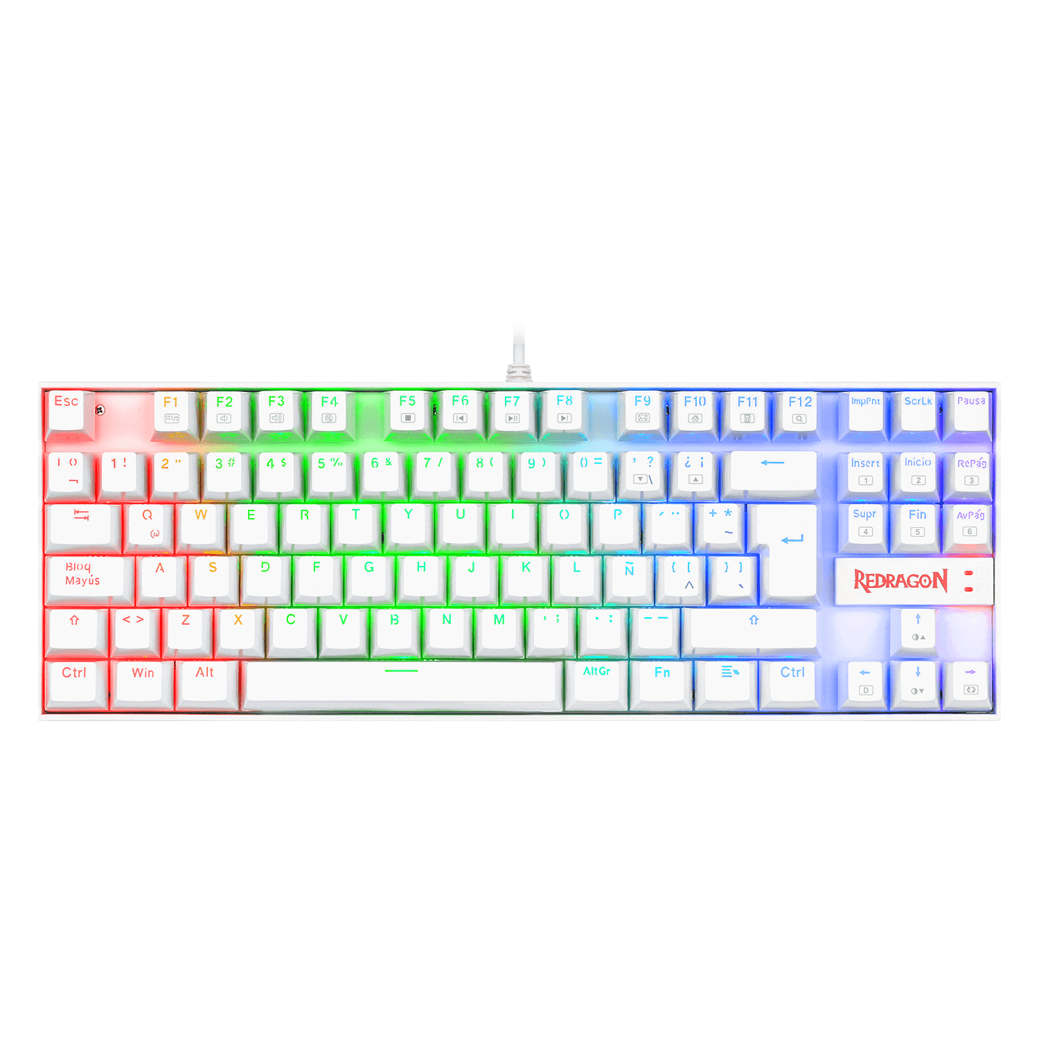 Teclado USB Gamer Mecanico Redragon K552 Kumara Blanco RGB (K552W-RGB) Switch Rojo