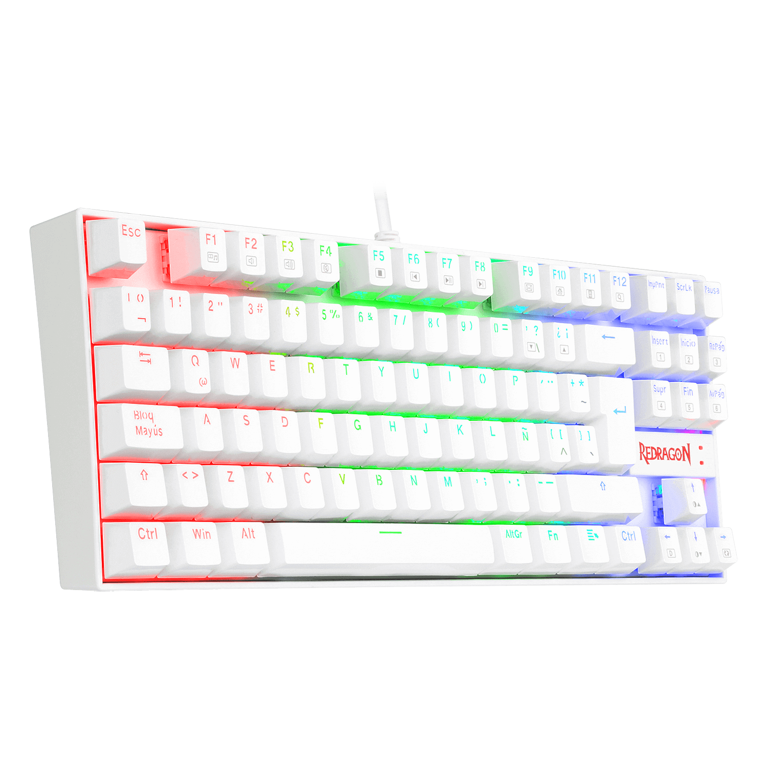Teclado USB Gamer Mecanico Redragon K552 Kumara Blanco RGB (K552W-RGB) Switch Rojo