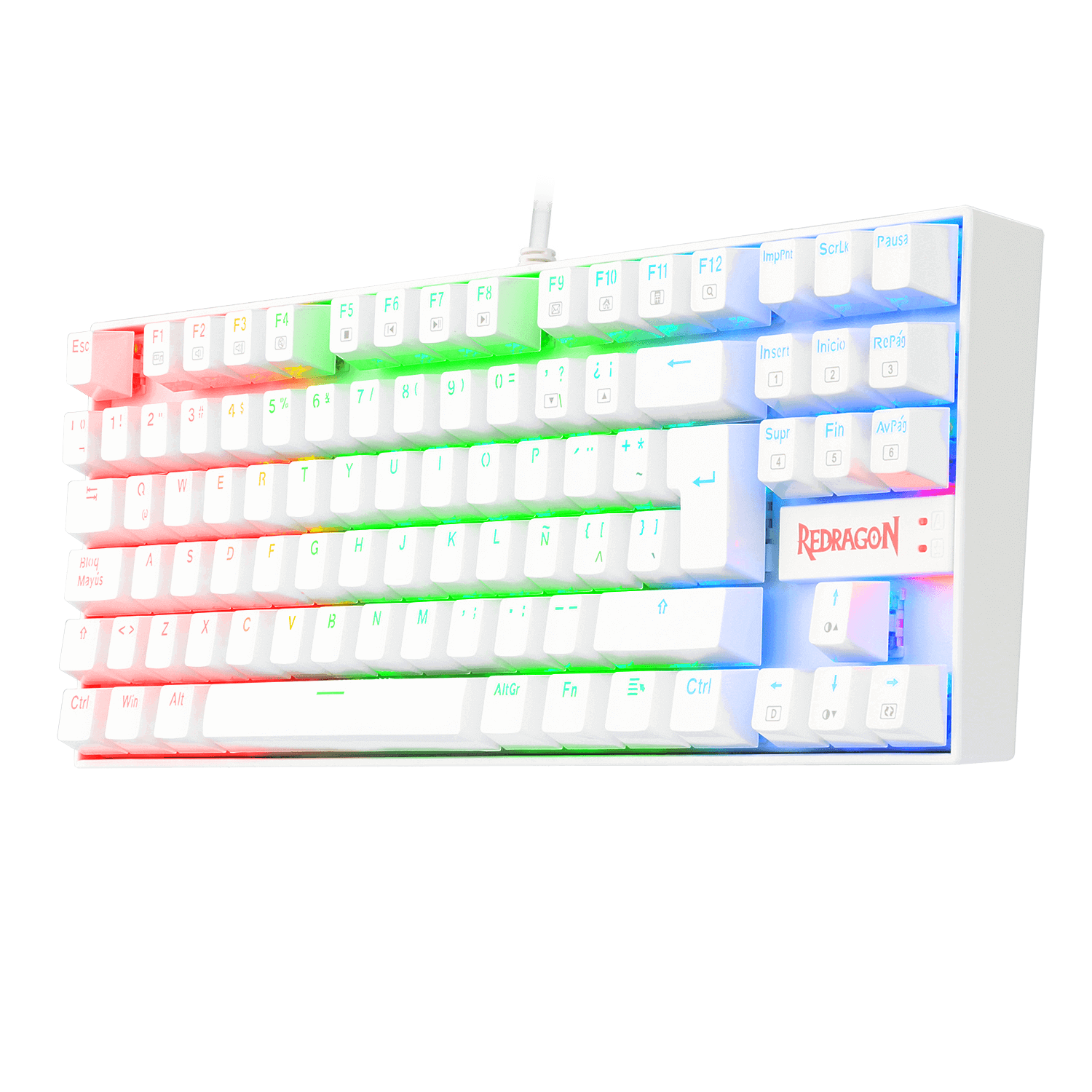 Teclado USB Gamer Mecanico Redragon K552 Kumara Blanco RGB (K552W-RGB) Switch Rojo