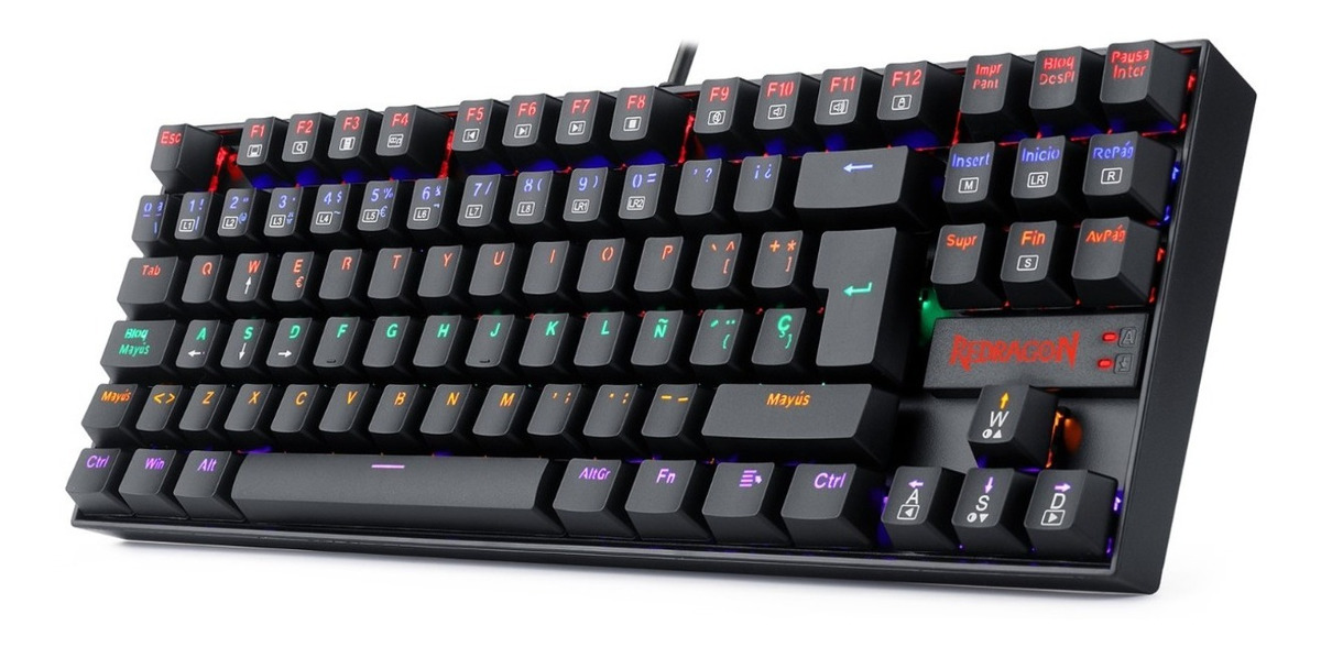 Teclado USB Gamer Mecanico Redragon K552 Kumara Negro Rainbow (K552-KR) Switch Rojo