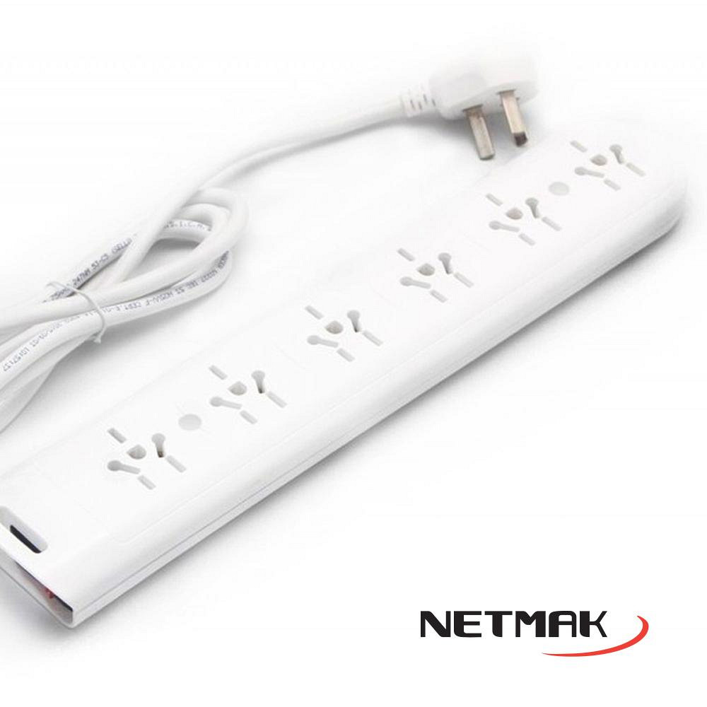 Zapatilla 220V Con Interruptor 6 Tomas 1.50 Mts Netmak (NM-ZP6)