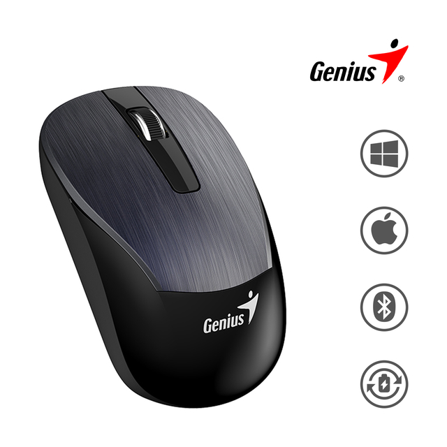 Mouse Inalambrico Genius ECO-8015 Bateria Recargable Gris Acero New Pack (31030047402)