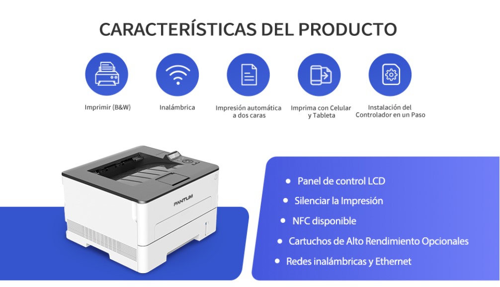 Impresora Pantum P3010DW Laser Monocromatica Wifi