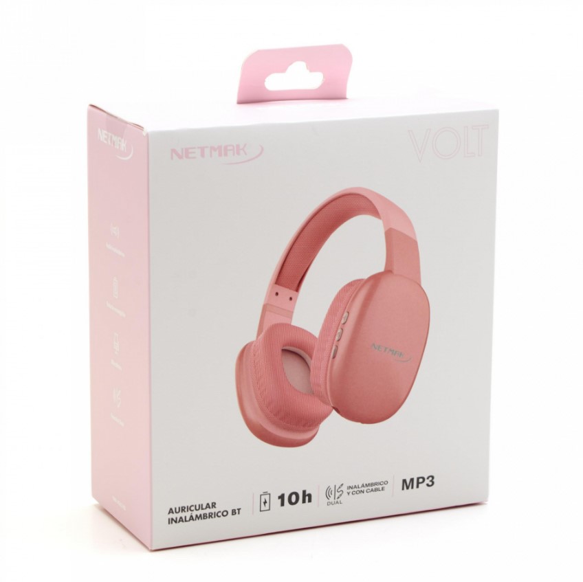 Auricular Bluetooth Dual Tipo Vincha Netmak (NM-VOLT-RS) Rosa