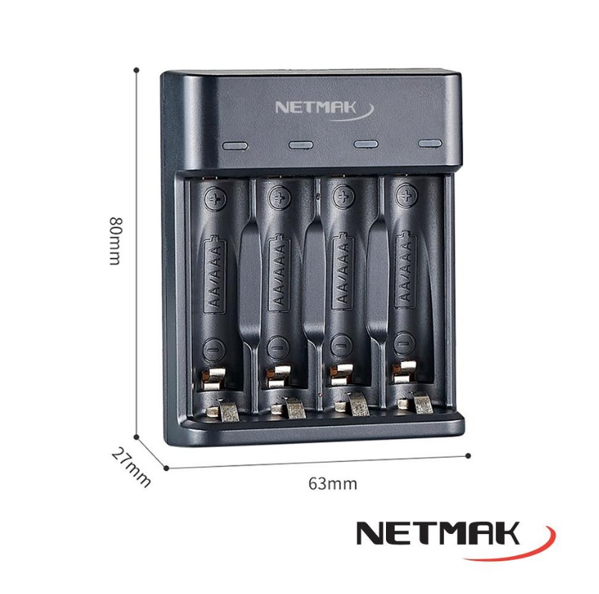 Cargador Usb Para 4 Pilas AA/AAA Netmak (NM-CH4)