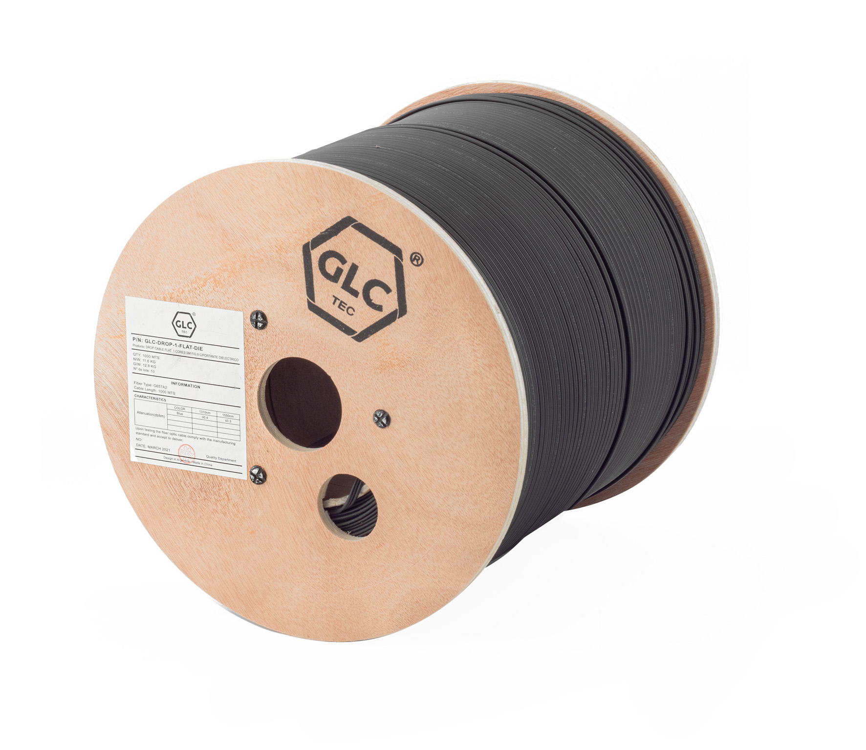 Drop Cable Flat 1 Cores SM FIG.8 C/Portante Dielectrico x1000mts (GLC-DROP-1-FLAT-DIE)