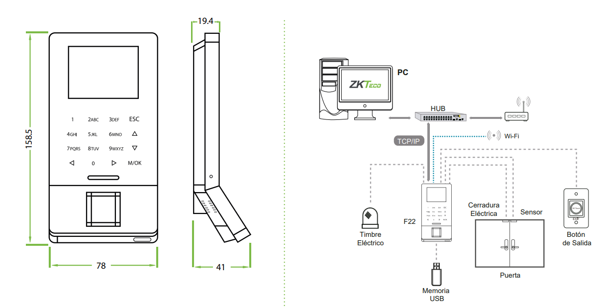 Control de Acceso ZKTeco c/Huella F22(ZLM60)