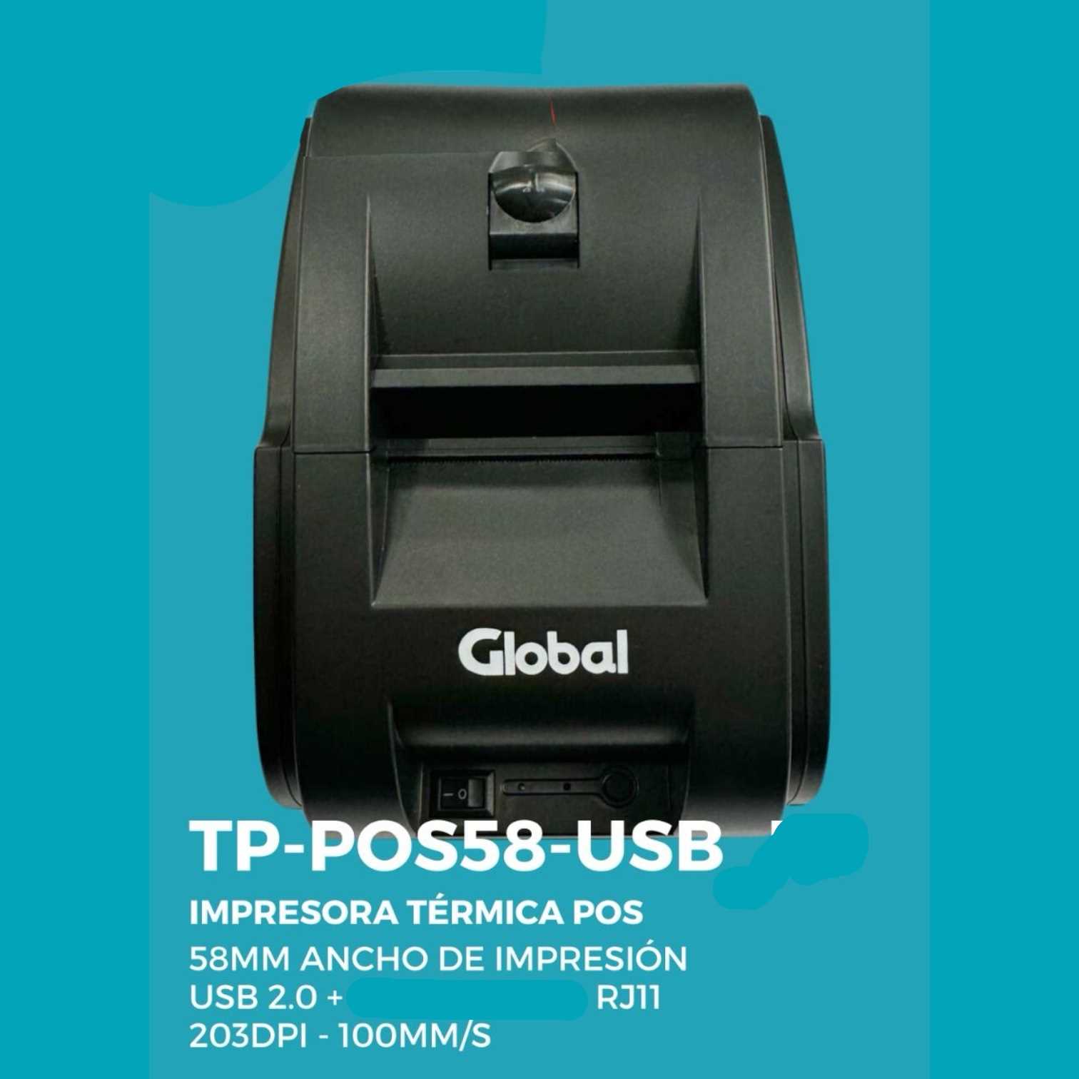 Impresora Termica Global POS 58mm USB 2.0 + RJ11 - 203dpi-100mm/s (TP-POS58-USB)