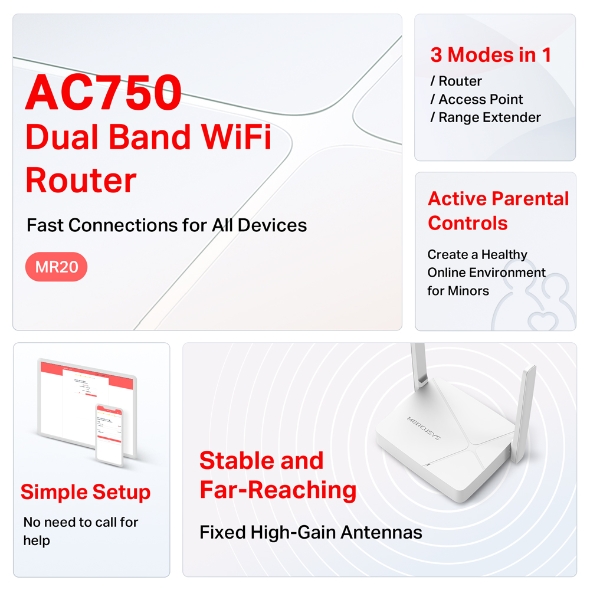 Router Mercusys AC750 DUAL ABAND (MR20)