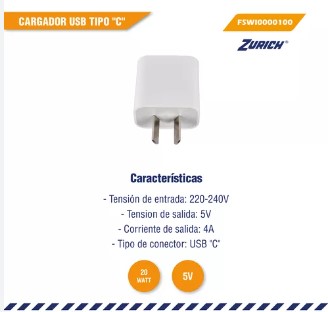 Cargador Usb-C 5v 20w Zurich (FSWI0000100)