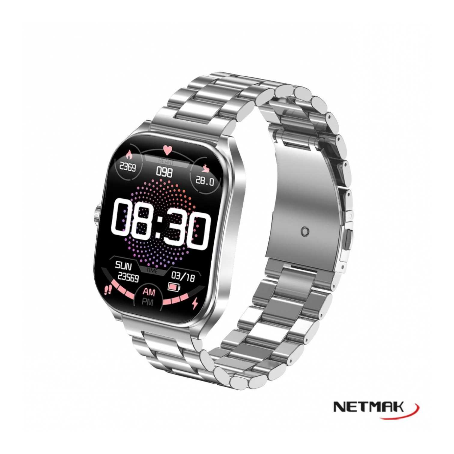 Smartwatch Bluetooth 2.01" Curvo 5.3 Netmak (NM-DYNAMIC-S) Plateado