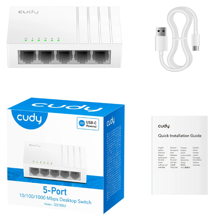 Switch Cudy 5 Puertos Gigabit - Split USB-C (GS105U)