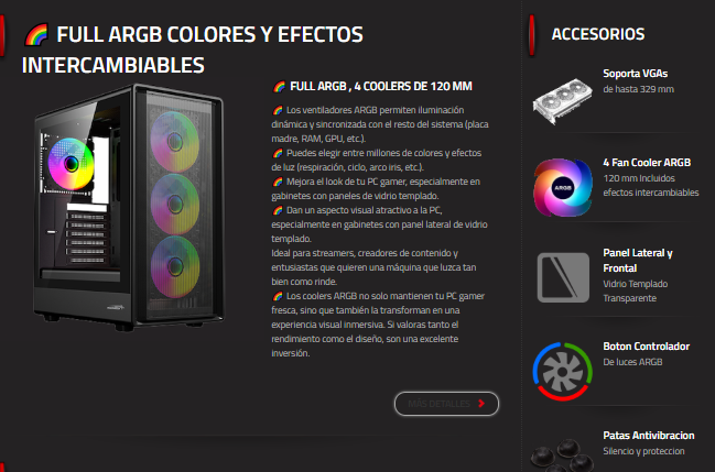 Gabinete Gamer Sentey M40 Vidrio Templado/Lat/Front 4Fan ARGB (M40BLK-SF)