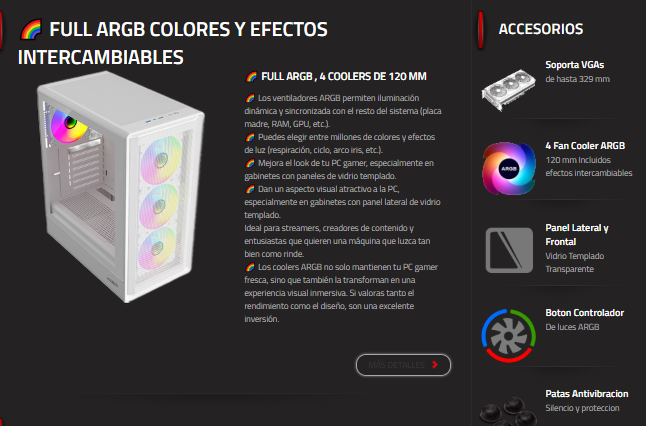 Gabinete Gamer Sentey M40 White Vidrio Templado/Lat/Front 4Fan ARGB (M40WHT-SF)
