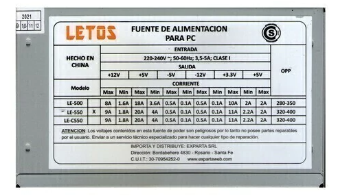 Fuente Letos 550W (LE-C550)