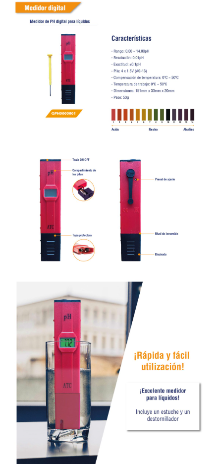 Medidor  de PH Digital para Liquidos Zurich (QPH0000001)