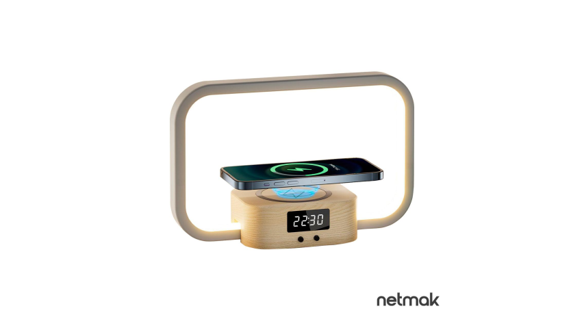 Velador Reloj Led con Carga Inlambrica Netmak (NM-LUMINA)