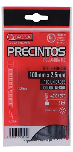 Precintos Kit 100u 2.5 X 100mm Tacsa (PTFL1-100-25N)