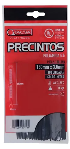 Precintos Kit 100u 3.6mm X 150mm Tacsa (PTFL2-150-36N)
