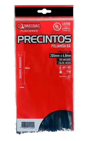 Precintos Kit 100u 4.6mm X 200mm Tacsa (PTFL4-200-46N)