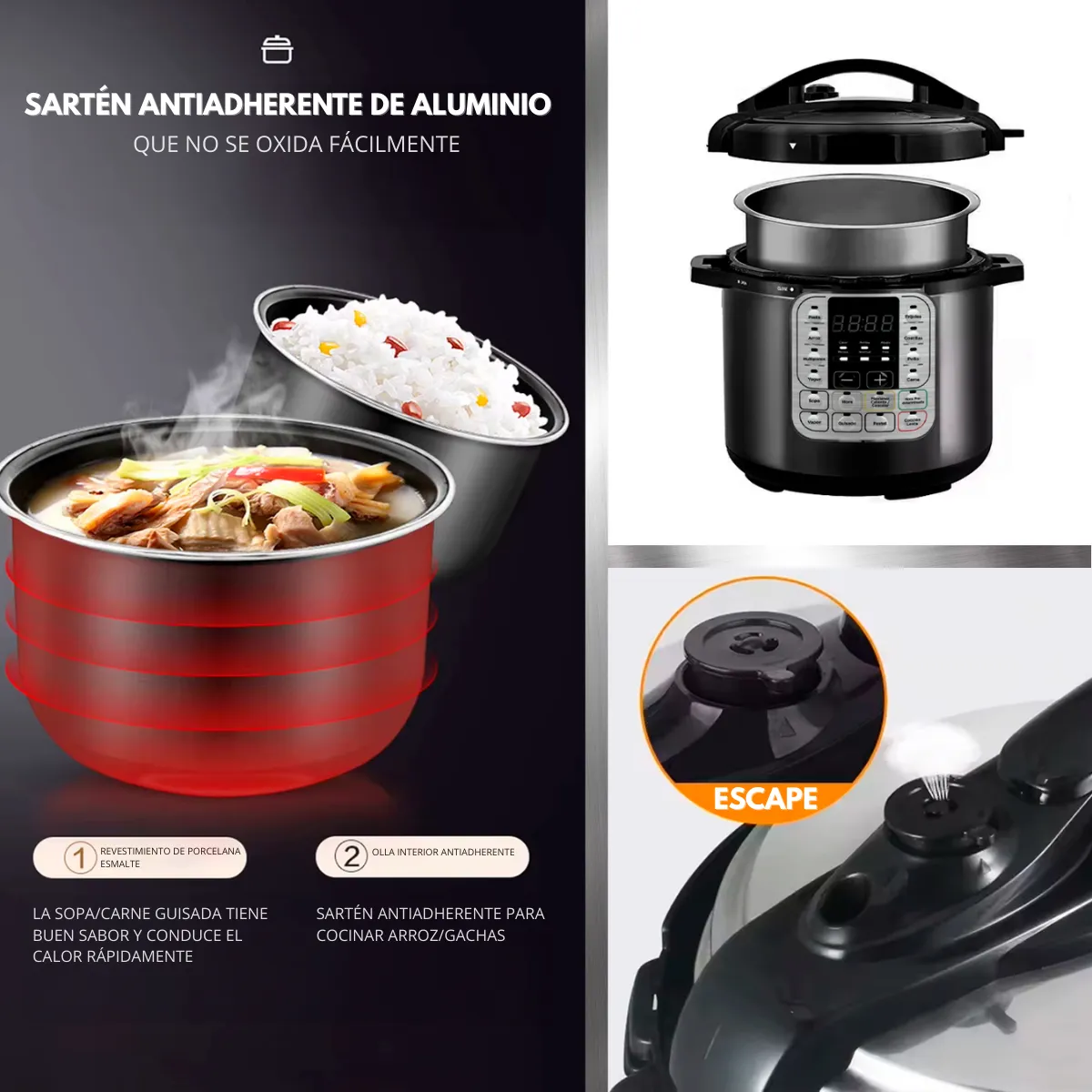 NOVOHOME Olla de Presion Digital Multifuncion 5lts Antiadherente 900w (NH-OM030)