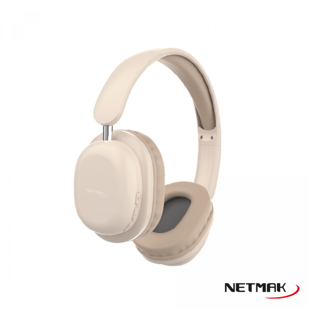 Auricular Bluetooth Dual Tipo Vincha Netmak (NM-LIVE-M) Beige