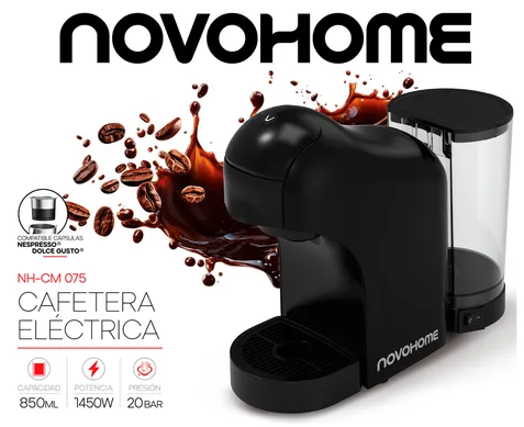Cafetera Electrica NOVOHOME 1450w 0.85lts 20Bar (NH-CM 075)
