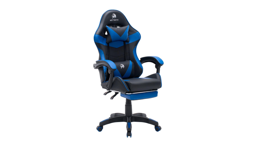 Silla Gamer Netmak Tela Negra/Azul C/Apoyapies (NM-SG905-B)