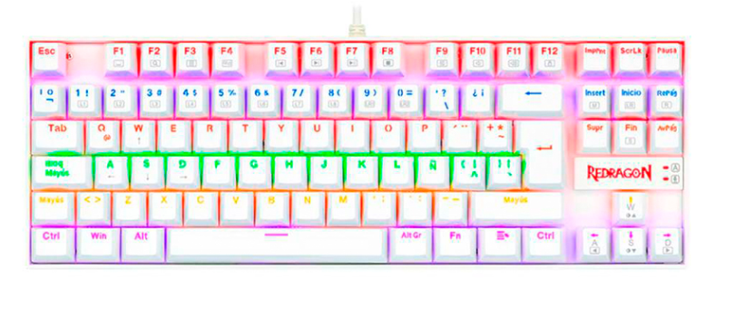 Teclado USB Gamer Mecanico Redragon K552 Kumara Blanco RGB (K552WRGB-1R-SP) Switch Blanco Rojo