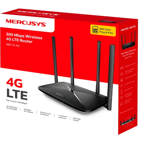 Router Inalambrico N300Mbps Wir 4G LTE Mercusys (MB115-4G)