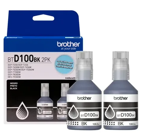 Botella Tinta Brother X 2 108 Ml Negra BTD100BK 2PK