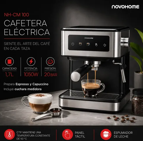 Cafetera Electrica NOVOHOME 1050w 1.70lts 20Bar (NH-CM 100)