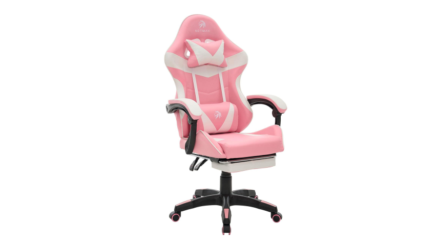 Silla Gamer Netmak Tela Rosa/Blanca C/Apoyapies (NM-SG905-P)
